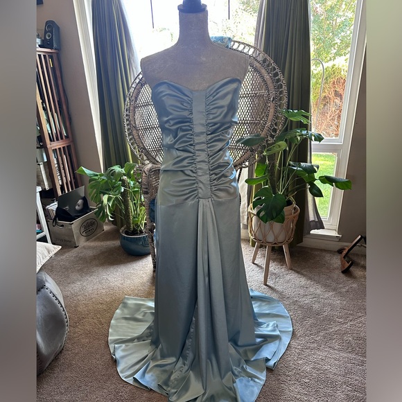 Vintage Jessica McClintock Pale Blue Strapless Gown Prom - Picture 16 of 16